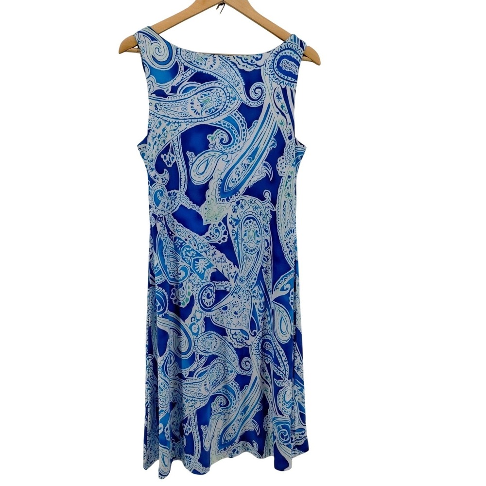 Lauren Ralph Lauren Blue White Paisley Sleeveless Midi Dress Pullover Medium‎ - Picture 2 of 6